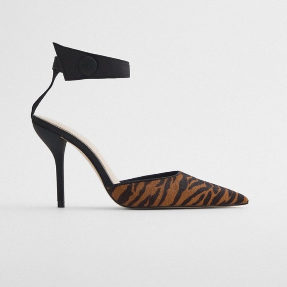 ZARA ANIMAL PRINT LEATHER SLINGBACK STILETTO HEELS - Picture 6 of 11